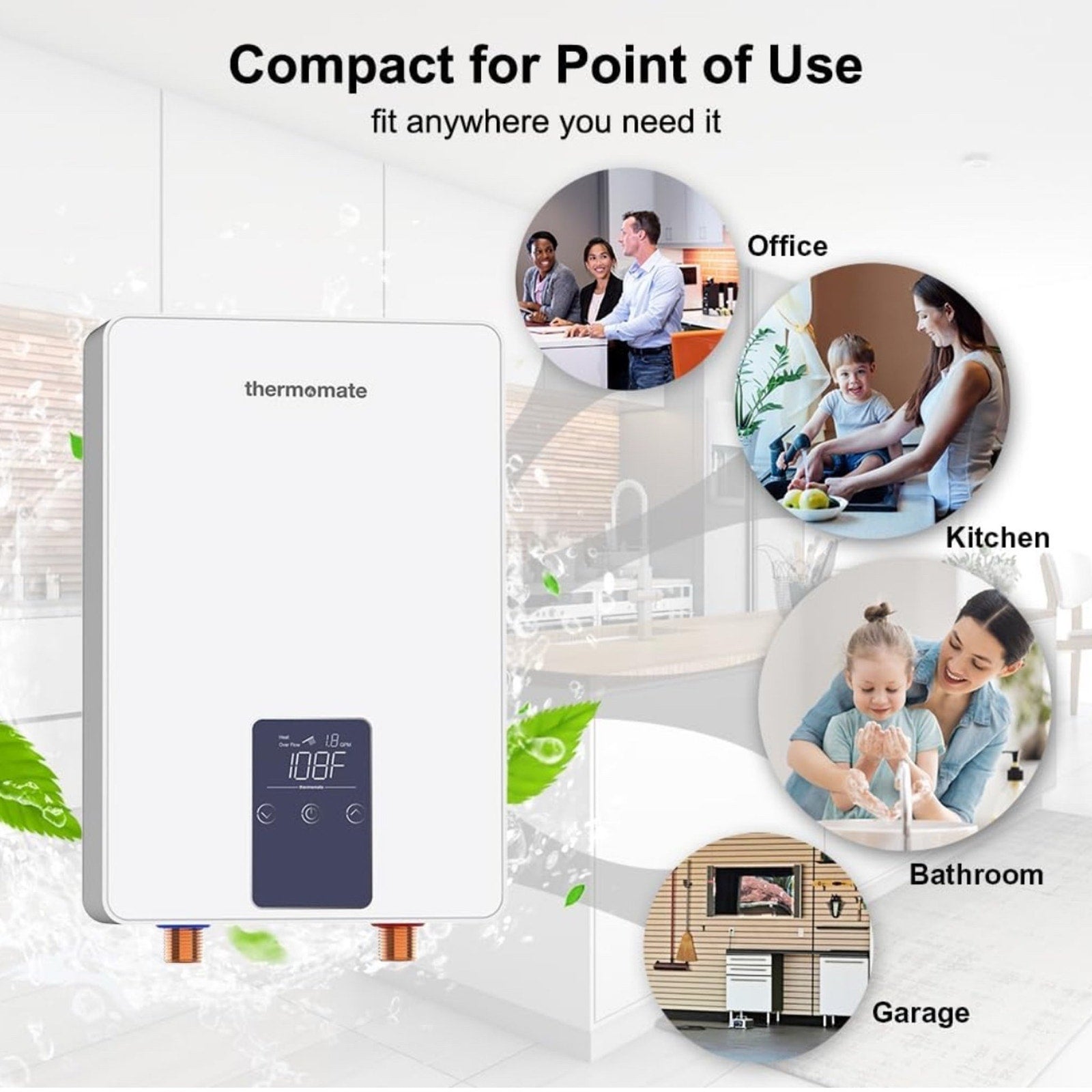 ThermoMate Tankless Water Heater Electric for Single Faucet, 4500W 120V Small Po